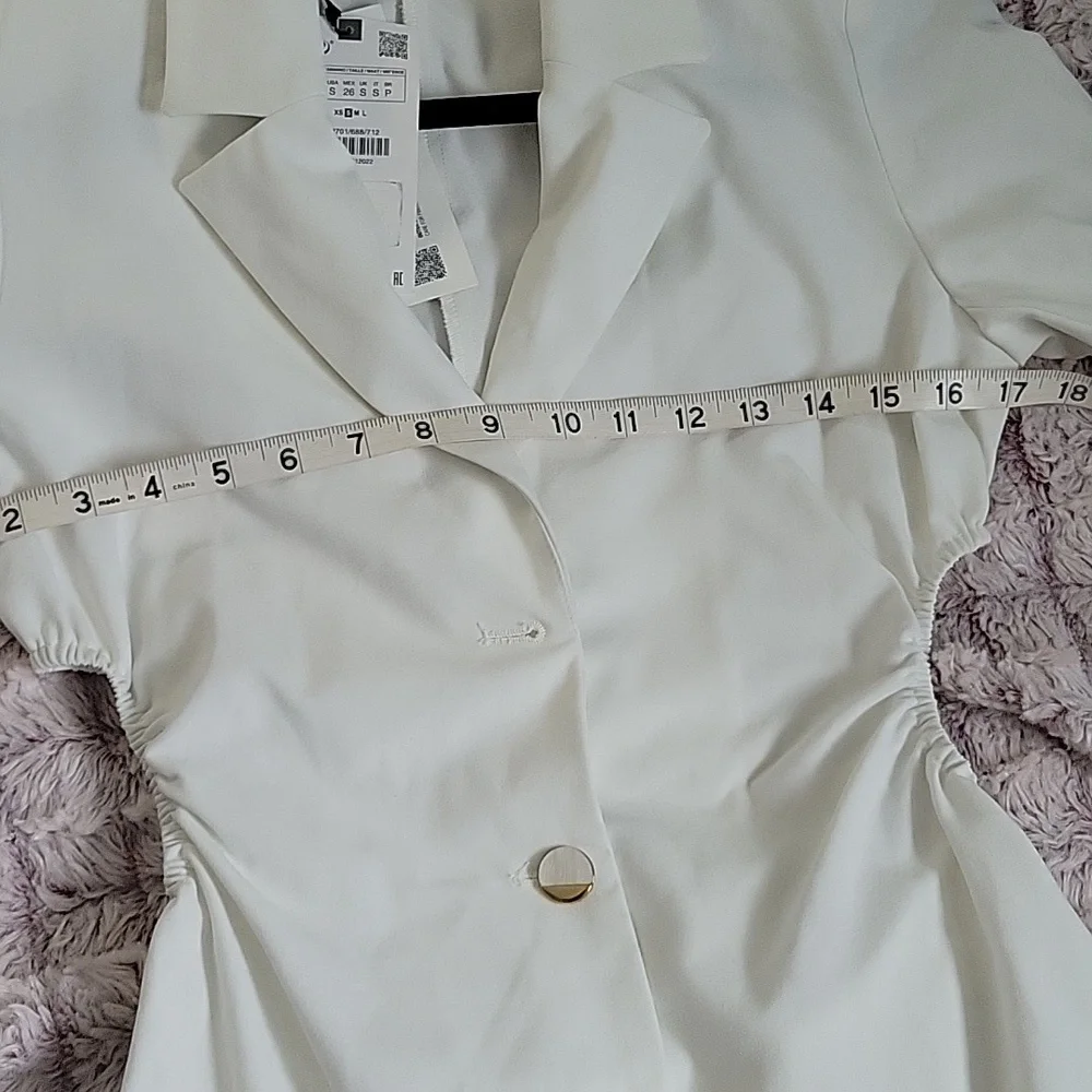 ZARA White NWT Cut Out Sides Tailored Blazer Dress Romper Micro Mini Size Small - Picture 5 of 13